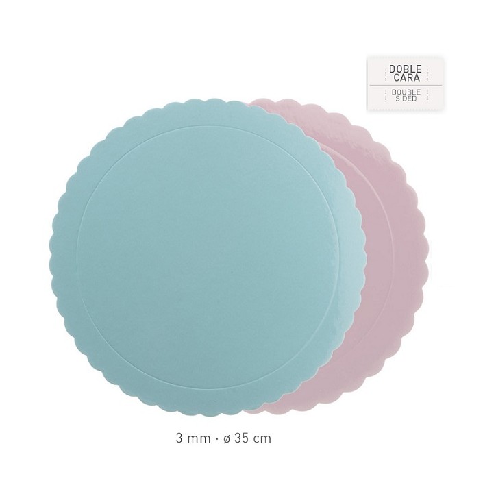 Reversable Cake Card blue/pink with wavy edge 35cm - reversible cake board round 35cm - Babypink/babyblue Cake Board 3mm