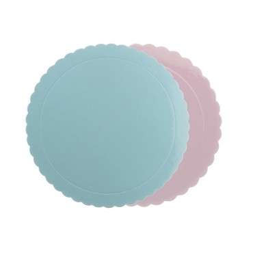 Reversable Cake Card blue/pink with wavy edge 35cm - reversible cake board round 35cm - Babypink/babyblue Cake Board 3mm