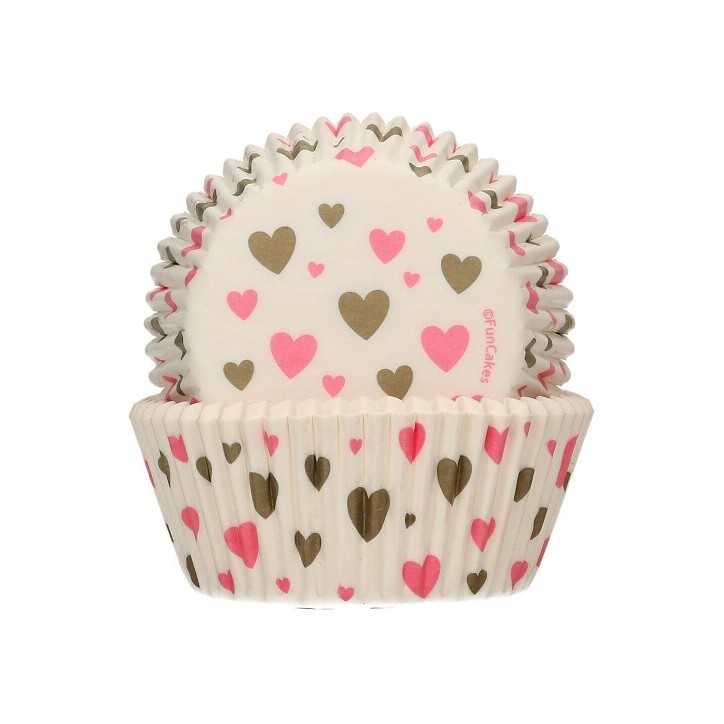 Hearts Cupcake Liners - Muffin Cups Hearts Design - FunCakes Baking Cups Hearts pk/48