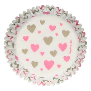 Hearts Cupcake Liners - Muffin Cups Hearts Design - FunCakes Baking Cups Hearts pk/48