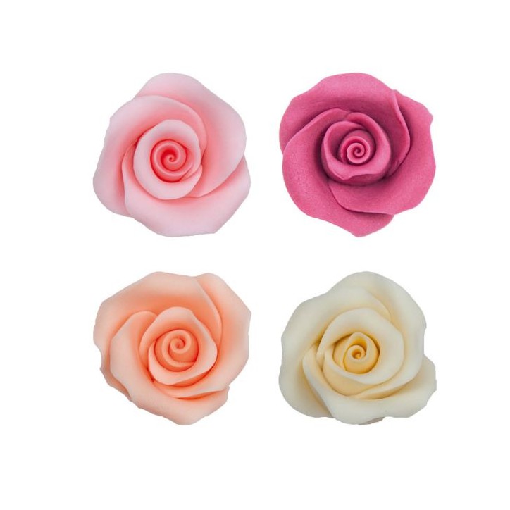 10 EDIBLE SUGAR ROSES 4 COLOURS PINK, NUDE, SALMON, FUCHSIA 5 CM - 210104