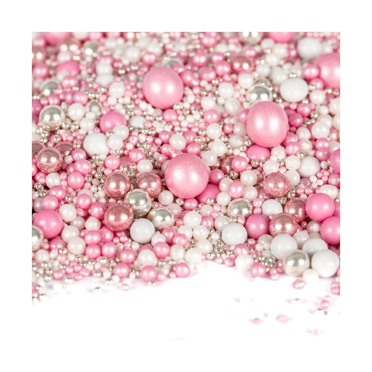 Pink & White Pearls Cake Decoration - ShinyShimmer Pearls SuperStreusel Sprinkles