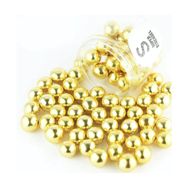 15mm Chocolate Pearls Cake Decoration - Gold Choco Pearls Sprinkles - Gold Chocolate Balls