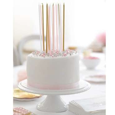 Lange Tortenkerzen Pink-Gold-Weiss Mix - Elegante Kuchenkerzen - Geburtstagskerzen Pink Mix