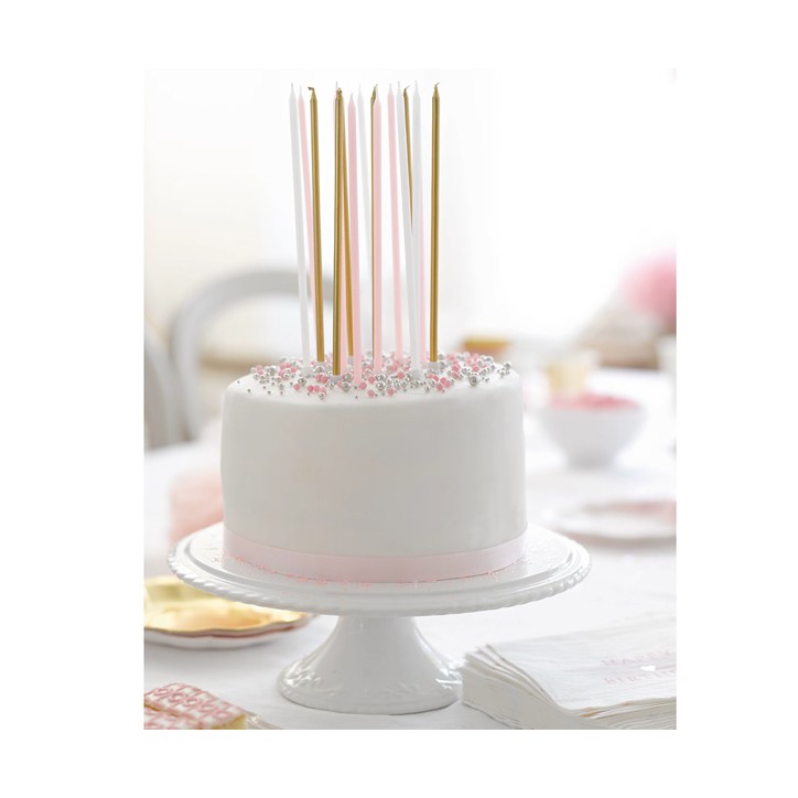 Lange Tortenkerzen Pink-Gold-Weiss Mix - Elegante Kuchenkerzen - Geburtstagskerzen Pink Mix