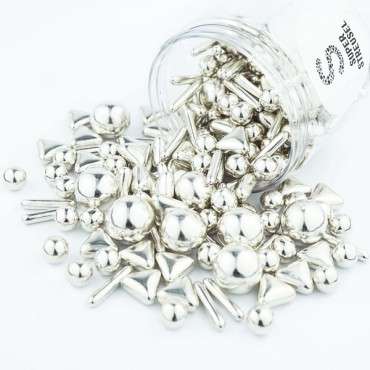 Silver Cake Decoration - Silver Sugar Decor - Silver Superstreusel Rods&Balls Silver