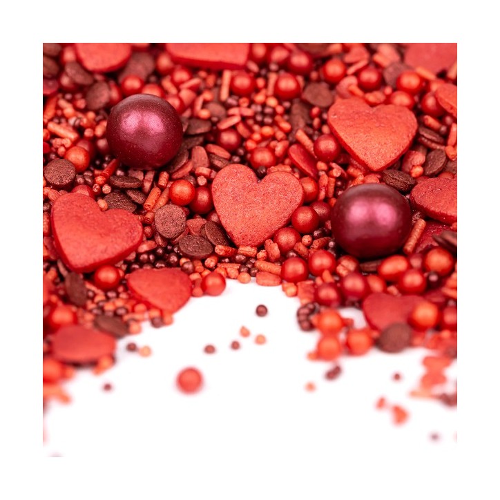 Red Sprinkle Medley - Red Hearts Sprinkles - BeMine Cakesprinkles Mix - LOVE Sugardecoration