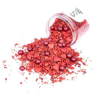 Red Sprinkle Medley - Red Hearts Sprinkles - BeMine Cakesprinkles Mix - LOVE Sugardecoration