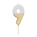 Talking Tables Number 9 Birthday Candle White & Gold, 7.5cm