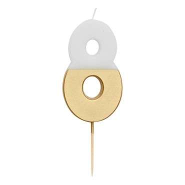 EIGHT Number Candle Gold/White - 8 Numbercandle - Birthday Candle 8,