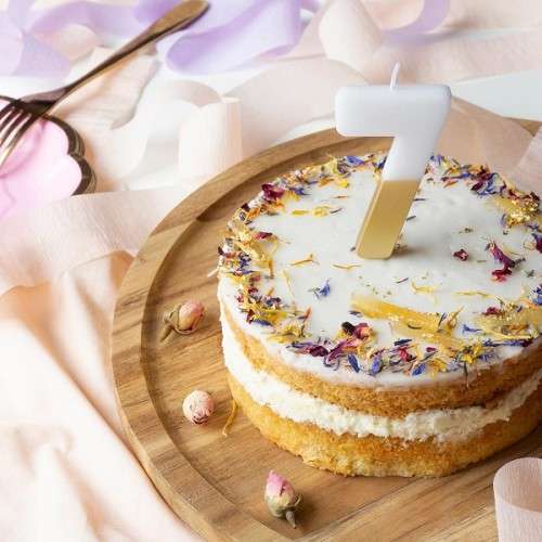 Talking Tables Number 7 Birthday Candle White & Gold, 7.5cm