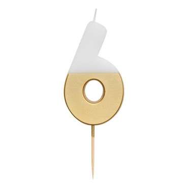 SIX Number Candle Gold/White - 6 Numbercandle - Birthday Candle 6