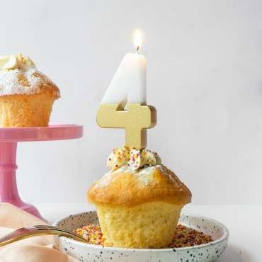 White/Gold Number 4 Candle - Birthday Candle No4 - Cake Candle Number Four