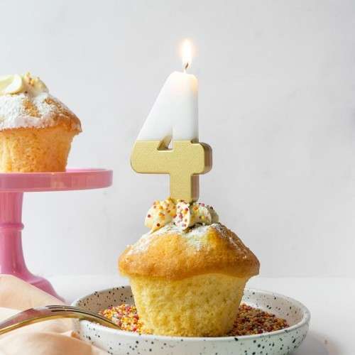 Talking Tables Number 4 Birthday Candle White & Gold, 7.5cm