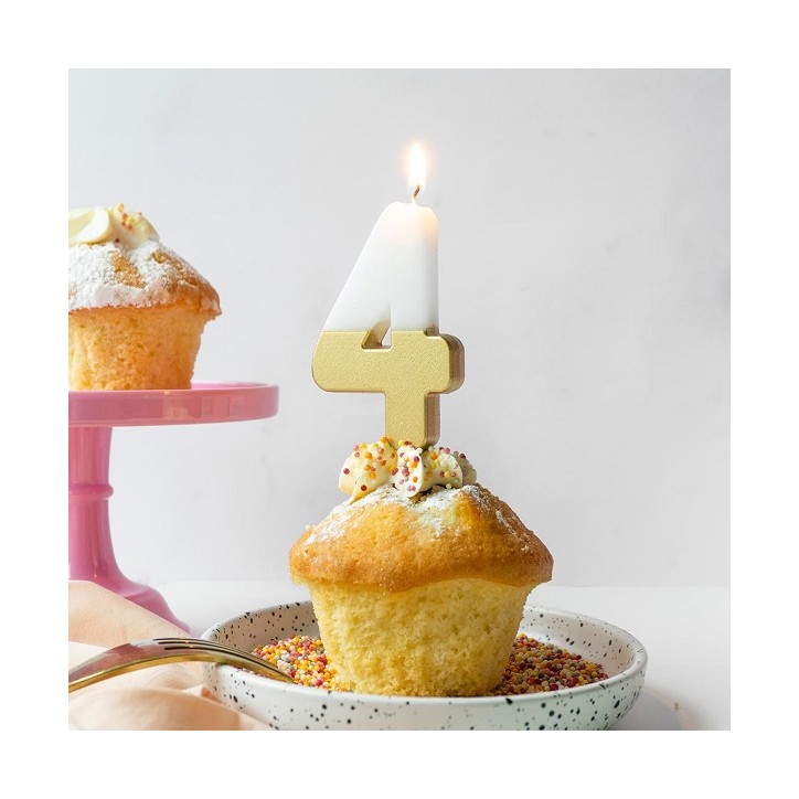 White/Gold Number 4 Candle - Birthday Candle No4 - Cake Candle Number Four