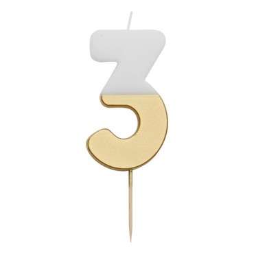 Elegant Number 3 Birthday Candle Gold/White - We heart Birthday Candle Gold 3