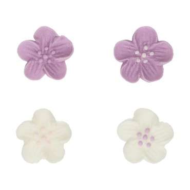 Zuckerblumen Set Lila/Weiss - Purple Zuckerblumen Kuchendekor - Tortendeko Blumen Violett