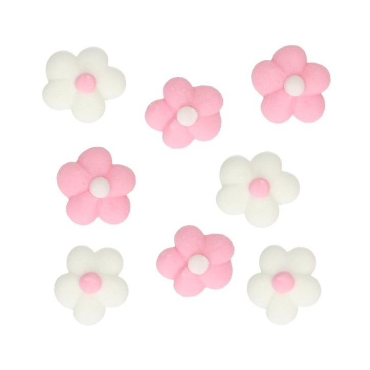 Mini Zuckerblumen Tortendekor - Mini Blossom Pink/Weiss - 64 essbare Blumen Kuchendekor