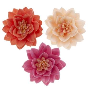 3 COLORS LOTUS WAFER FLOWER Ø 7CM - 126154 - Edible Lotus Blossom Cake Decoration