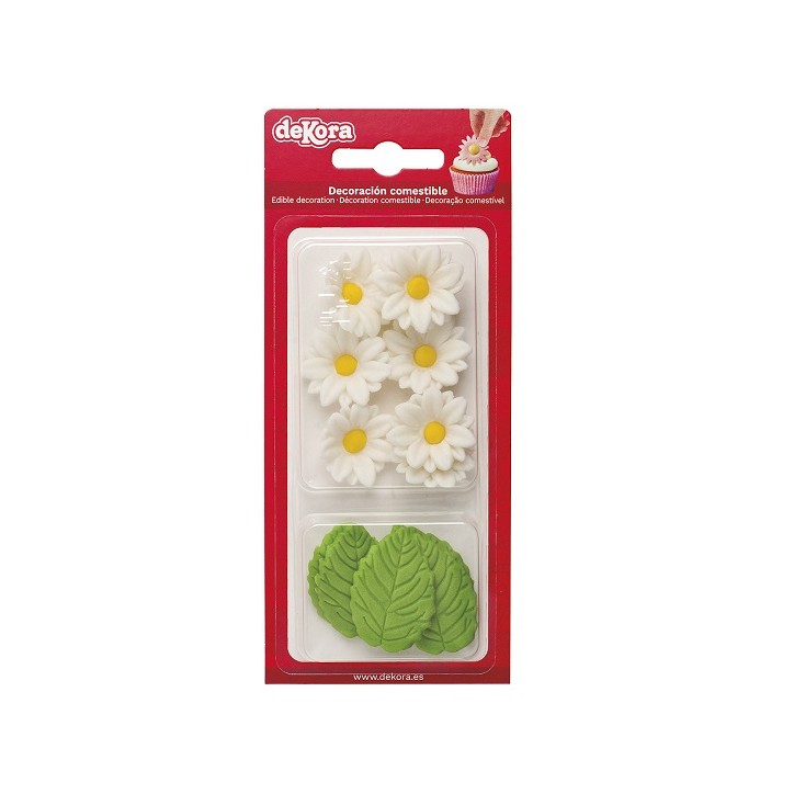 7x Daisy + 5x Leaf Sugar Decoration - Cake Decor Marguarites - Edible Flwoers Cake decoration 230057 Gluten free