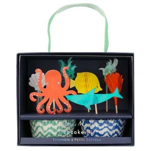 Meri Meri Octopus & Shark Cupcake Deko Set 48-teilig