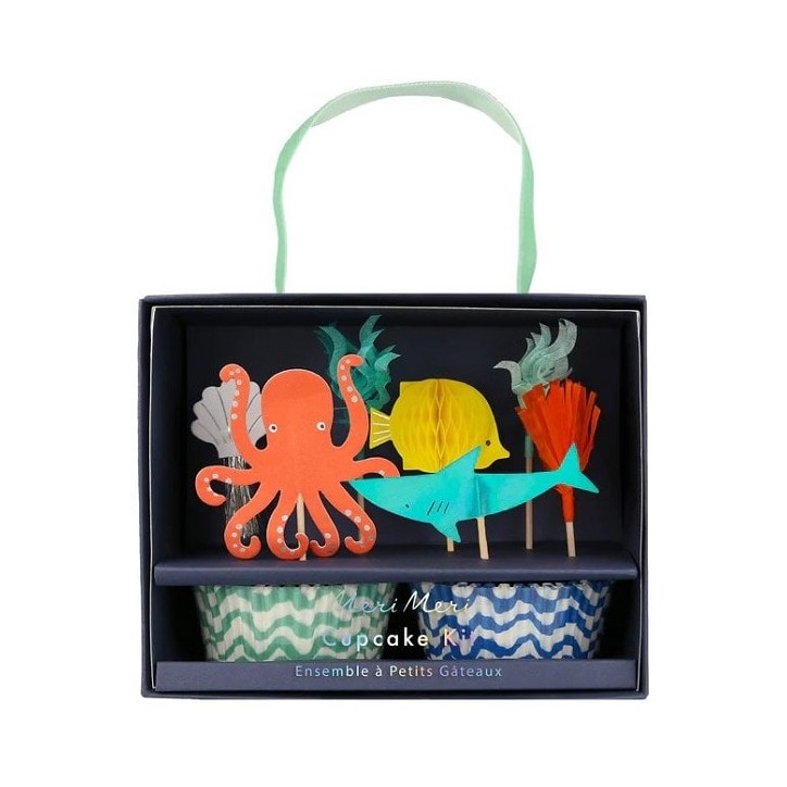 Ocean themed cupcake liners - Octopus & Shark Cupcake Kit - Meri Meri Under-the-sea Cupcake Set 267853