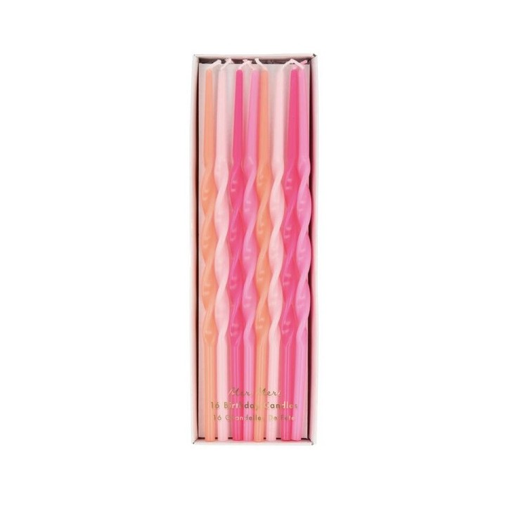 16 Pink Twisted Long Candles - Twisted Partycandles Pink Mix - 222453 Candles Twisted