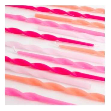 16 Pink Twisted Long Candles - Twisted Partycandles Pink Mix - 222453 Candles Twisted