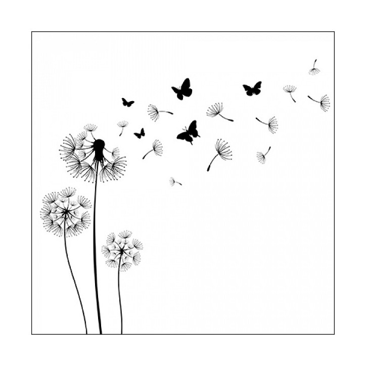 Napkin 33 Blowing Away Black FSC Mix Ambiente 13316150 - Dandelion Lunch Napkins Black/White