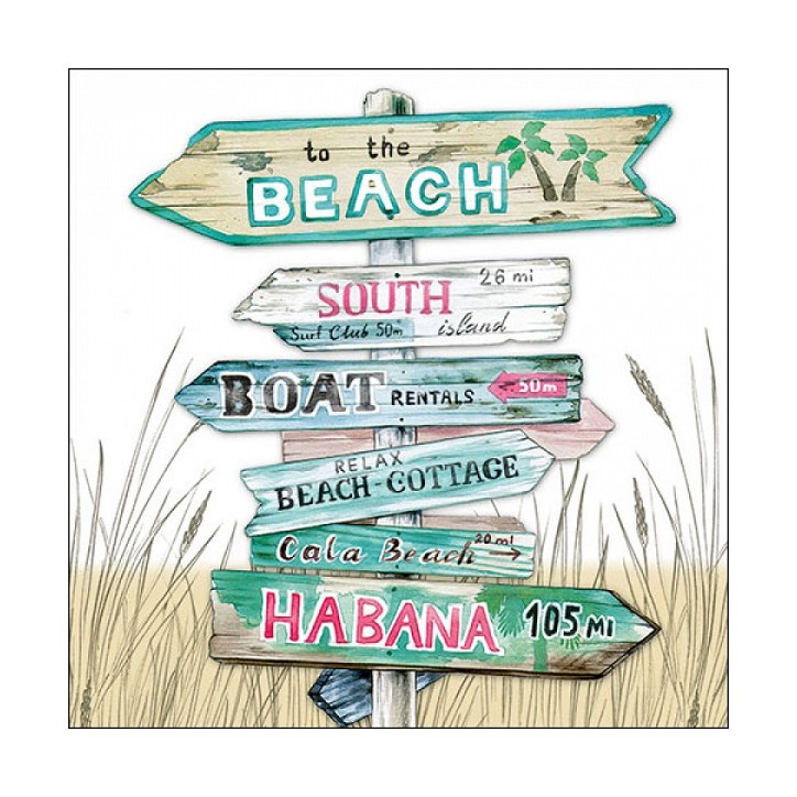 Holiday Napkins Road Sign to the Beach - Ambiente Habana Napkins - Summerparty Tissue Napkins FSC