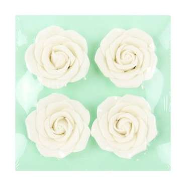 Pre-made Sugar Roses White - Wedding Cake decoration Roses Edible - PSR02W White Sugar Roses Set of 4