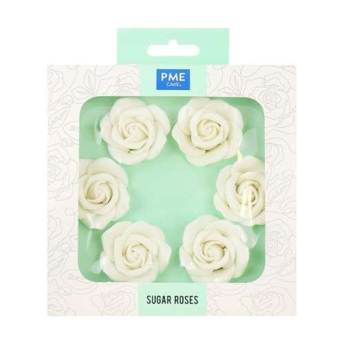 PME 45mm White Sugar Roses, 6 pcs