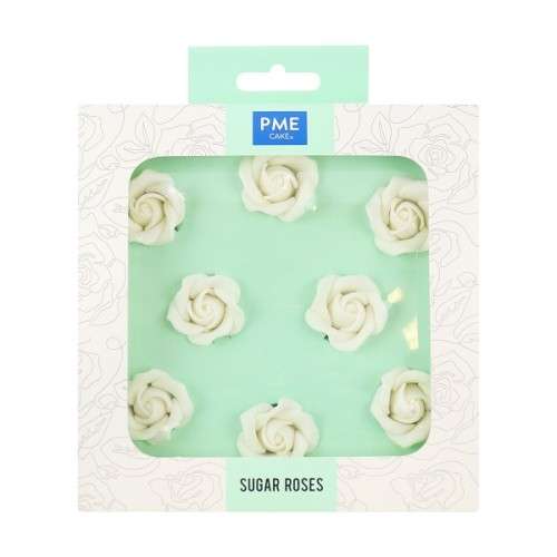 PME 32mm White Sugar Roses, 8 pcs