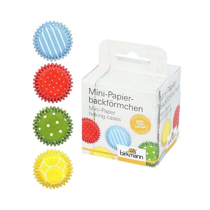 Mini-Papierbackförmchen gemustert 100 Stück - Bunte Mini Cupcakeförmchen - Backförmchen Bunt assoriert