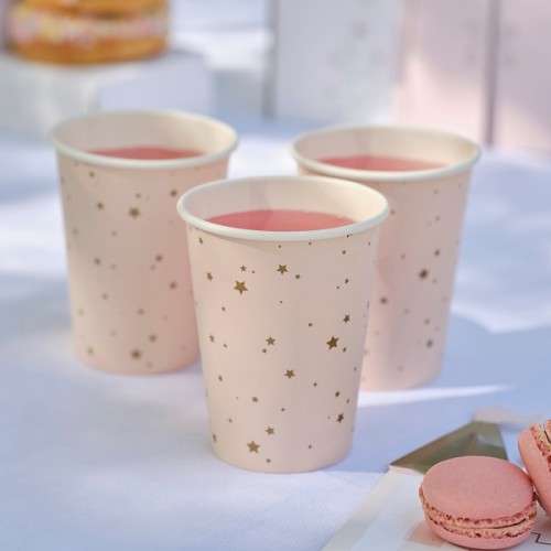 Ginger Ray Princess Party Pink & Gold Stars Papercups, 8 pcs