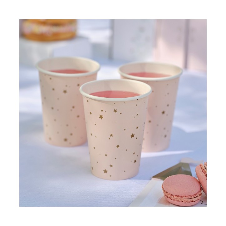 Princess Party Cup - Pink Paper Cups with Golden Stars - Ginger Ray Princess Castle Cups