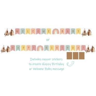 Boho Rainbow Hello Baby Banner - Happy Birthday Garland Boho Rainbow