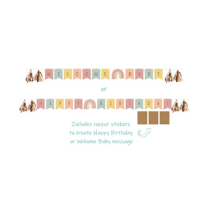 Boho Rainbow Hello Baby Banner - Happy Birthday Garland Boho Rainbow