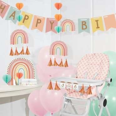 Boho Rainbow Hello Baby Banner - Happy Birthday Garland Boho Rainbow