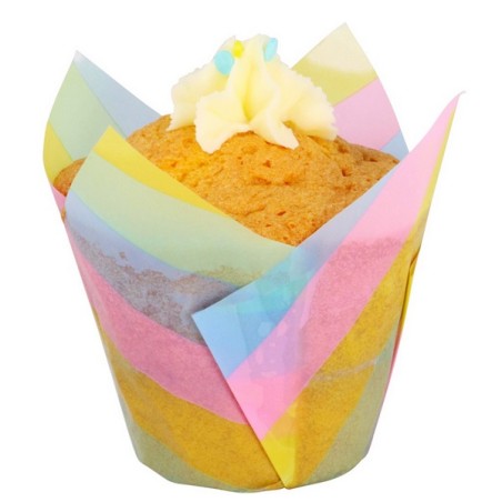 Striped Tulip Muffin Cases - Rainbow Striped Tulip Baking Cups MC500