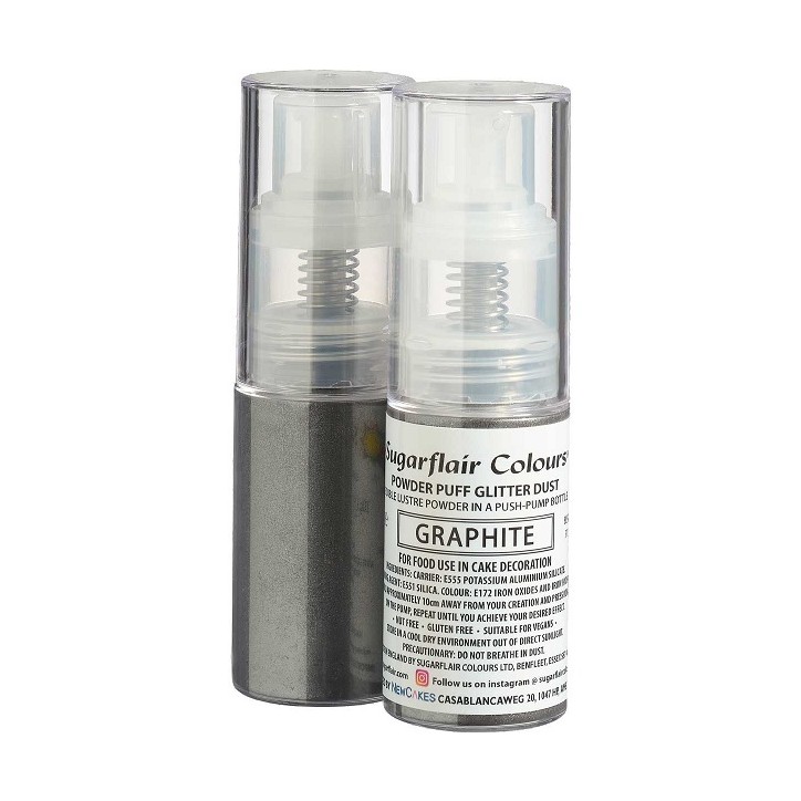 Dark Silver Edible Glitterspray - Graphite Powder Puff Glitter Dust