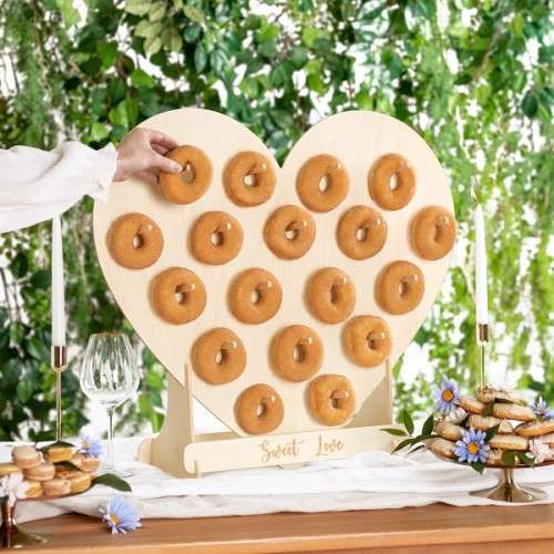 PartyDeco Sweet Love Holz-Donutwand HERZ für 18 Donuts