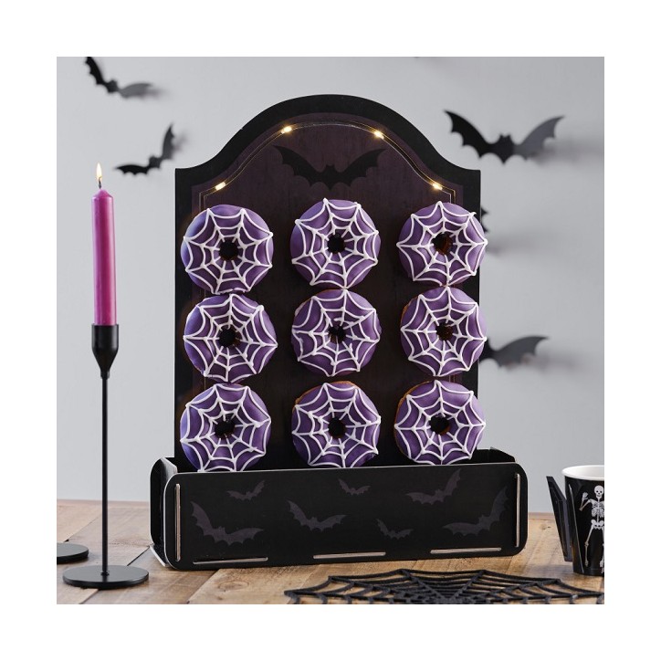 Halloween Tombstone Donut Stand with Treat Bucket and Lights