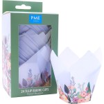 PME Tulip Muffin Förmchen hellblau mit BLUMEN BOUQUET, 24 Stück