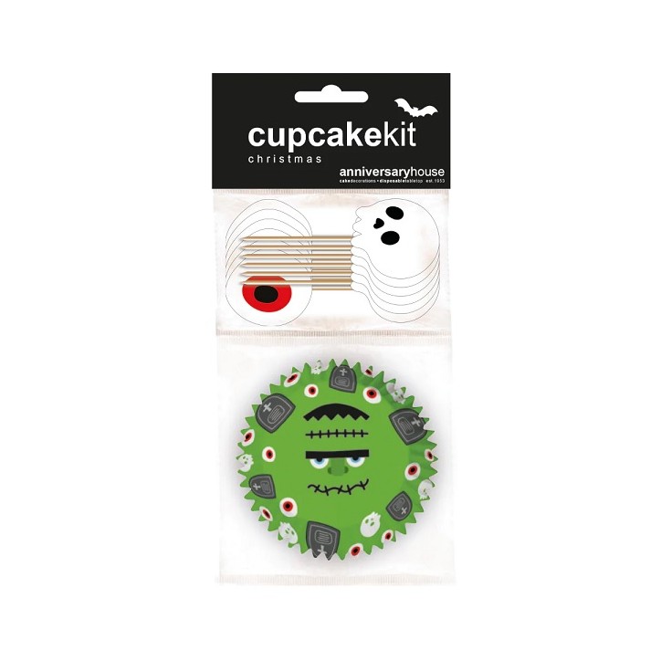 Frankenstein Cupcake Kit with Topper - Eye & Skull Cupcake Topper Halloween J212