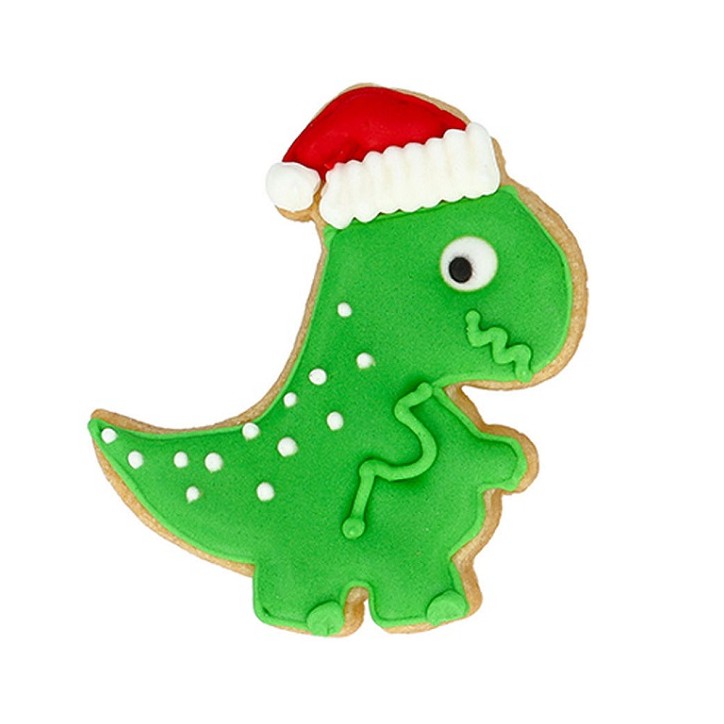 Dino Ausstecher mit Weihnachtsmütze - T-Rex Weihnachtsausstechform