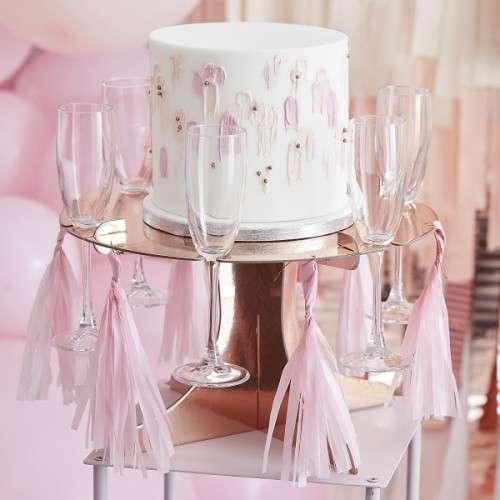 Ginger Ray Rosegold Cake and Drink stand with Tassels