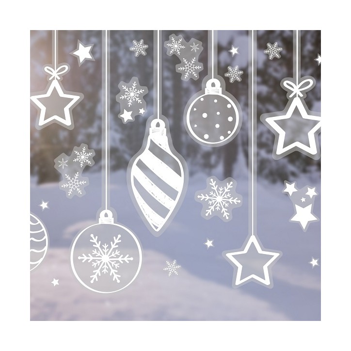 White Bauble, Star and Snowflake Christmas Window Stickers