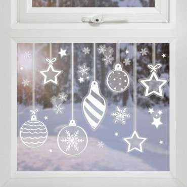 White Bauble, Star and Snowflake Christmas Window Stickers