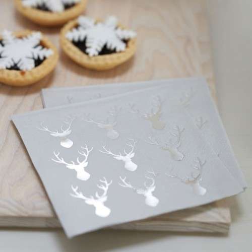 Ginger Ray Cocktail Napkins Silver Foiled Stag, 20 pcs